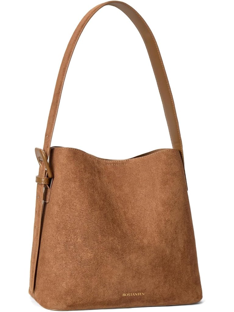 Suede Bucket Bag For Women Ladies Shoulder Purse With Adjustable Strap Handbag W
